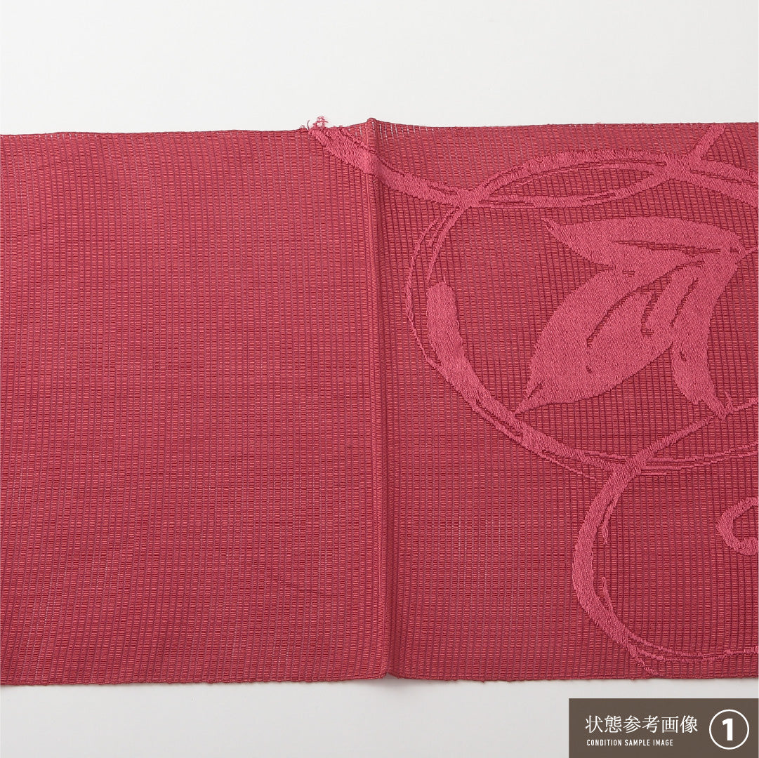 夏物 名古屋帯 ポイント柄 帯丈358cm カジュアル Aランク 正絹 絽 葡萄 赤系 1224-02161