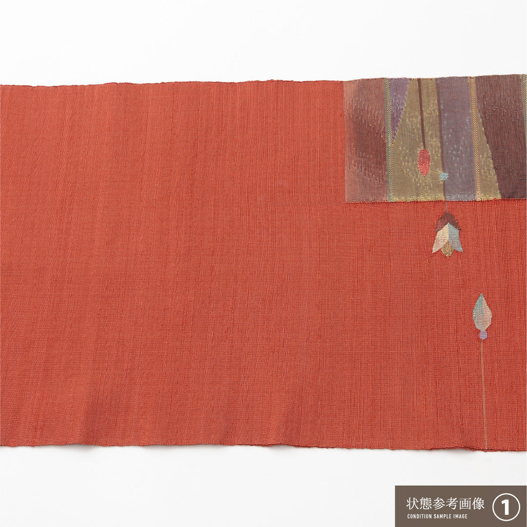 八寸名古屋帯 Aランク 帯丈362cm 正絹 ポイント柄 松葉仕立て 織り カジュアル 紬 創作柄 朱系 LP 1245-02128