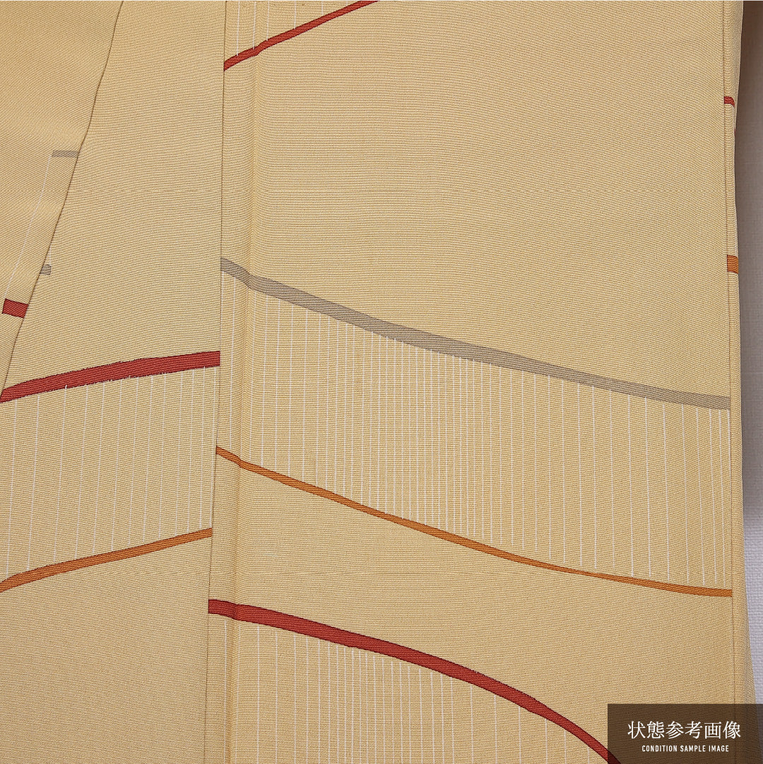 小紋 袷 身丈159cm 裄丈66cm 正絹 Cランク インフォーマル 広衿 Mサイズ 創作柄 黄系 LP 1221-11281