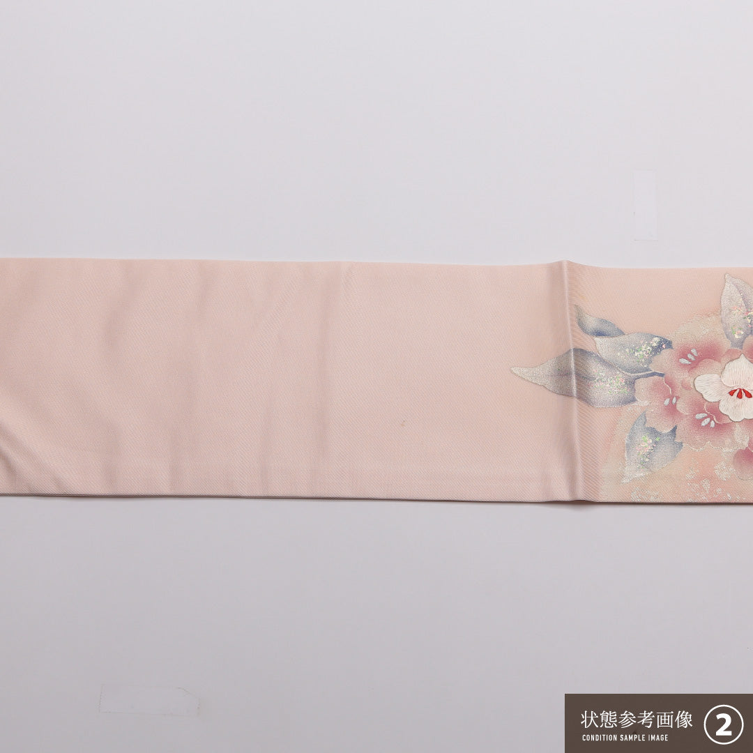 九寸名古屋帯 Aランク 帯丈364cm 正絹 ポイント柄 名古屋仕立て 織り セミフォーマル 芙蓉 ピンク系 RP 1245-01782