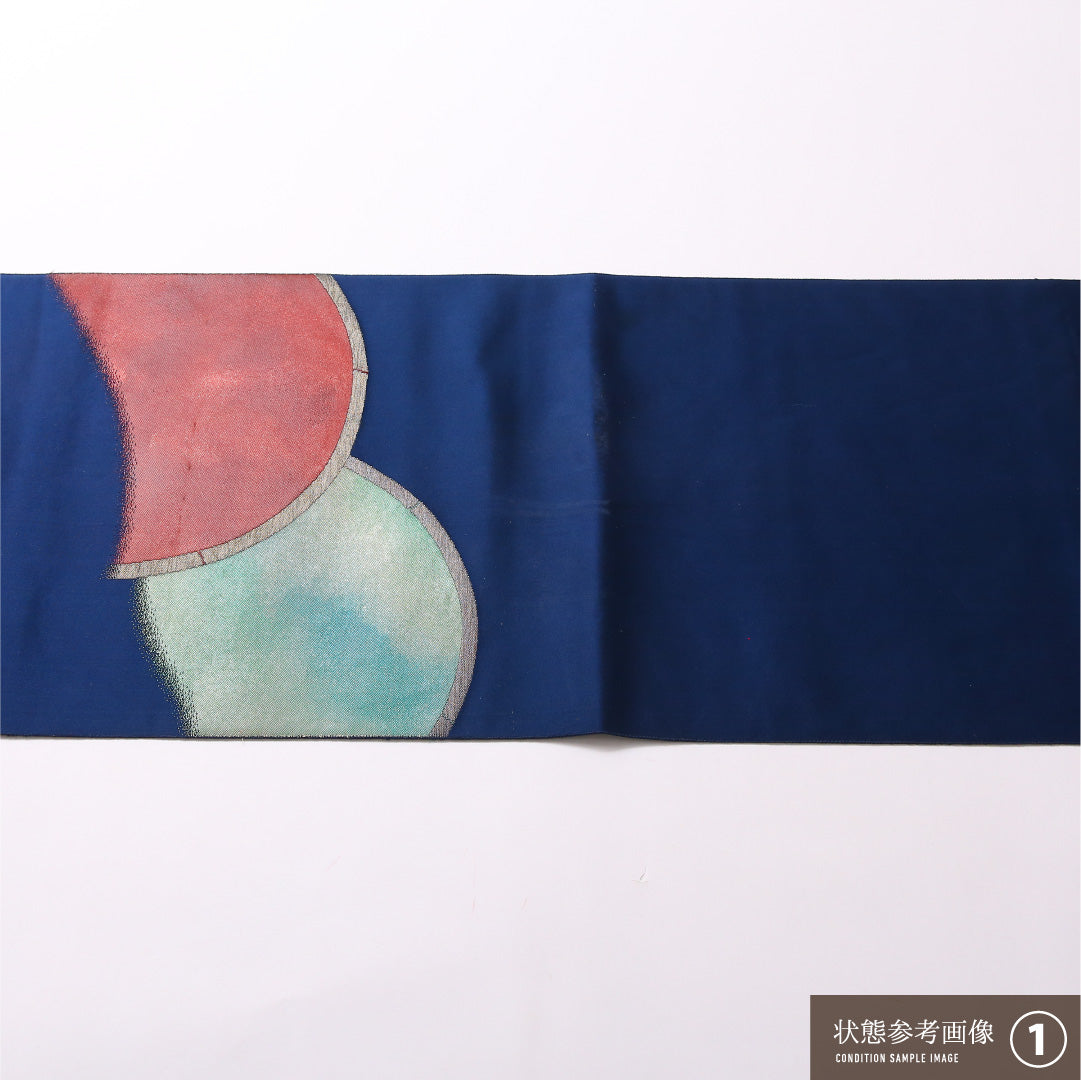 八寸名古屋帯 Aランク 帯丈347cm 正絹 ポイント柄 松葉仕立て 織り インフォーマル 創作柄 青系 M4 1245-02979