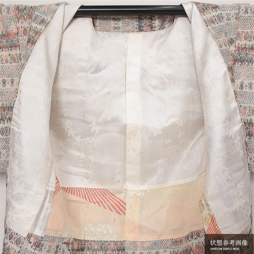 アンティーク 羽織 袷 身丈80cm 裄丈63cm 正絹 Aランク Sサイズ 漆糸 創作柄 クリーム系 RP 1232-13866