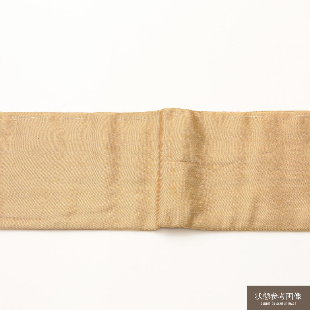 アンティーク 名古屋帯 六通 帯丈340cm Bランク 正絹 吉祥文様 扇 菊 牡丹 蔦 ベージュ系 1224-02115