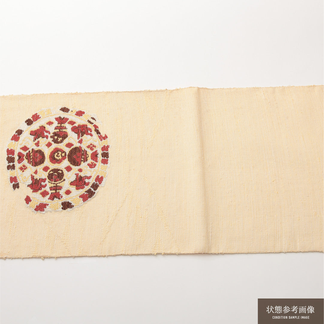 八寸名古屋帯 Cランク 帯丈365cm 正絹 ポイント柄 開き仕立て 織り カジュアル 紬 唐華 クリーム系 HP 1245-01985