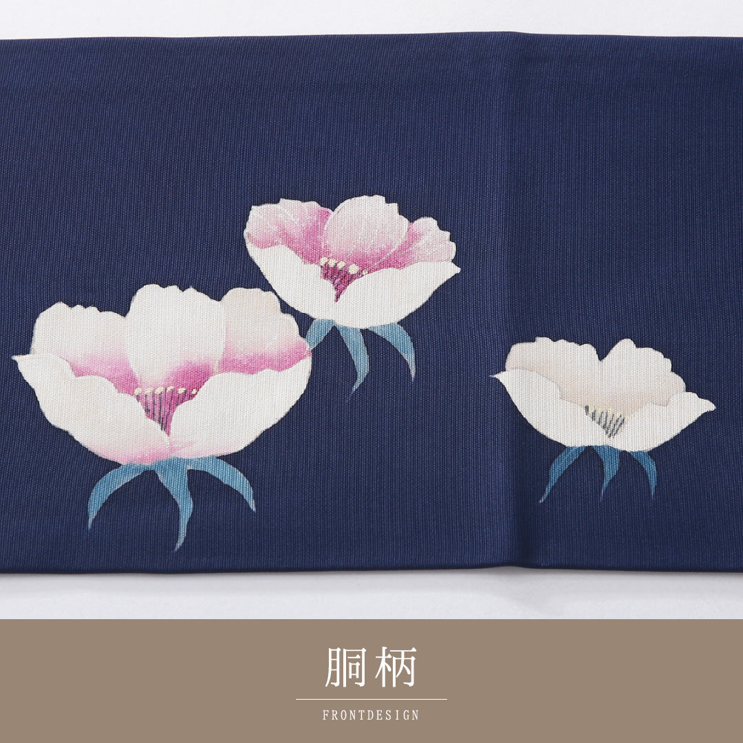 九寸名古屋帯 帯丈349cm インフォーマル 名古屋仕立て ポイント柄 Bランク 正絹 塩瀬 芙蓉 紺系 1224-03899