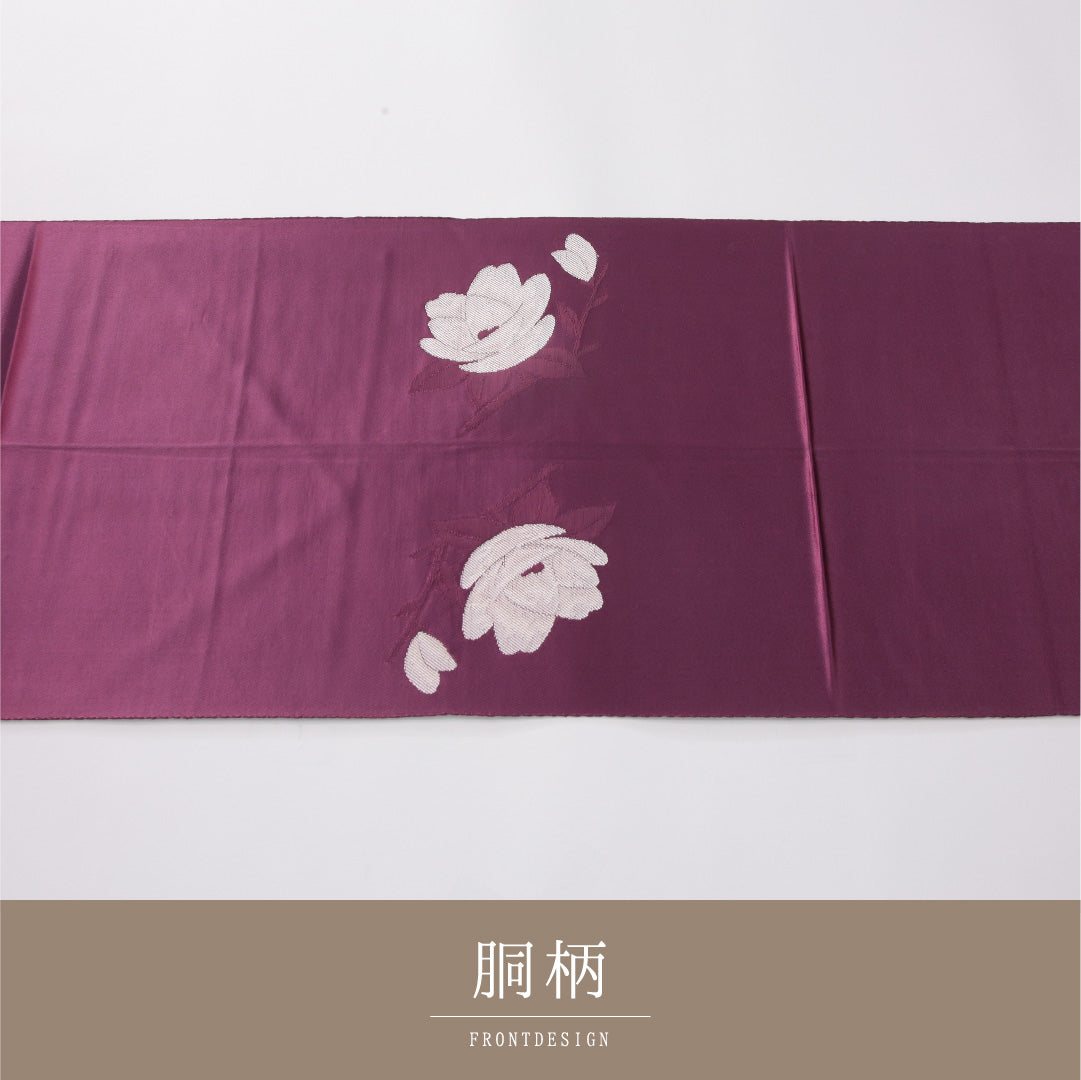 八寸名古屋帯 帯丈340cm カジュアル 松葉仕立て ポイント柄 Dランク 正絹 木蓮 紫系 1224-04161