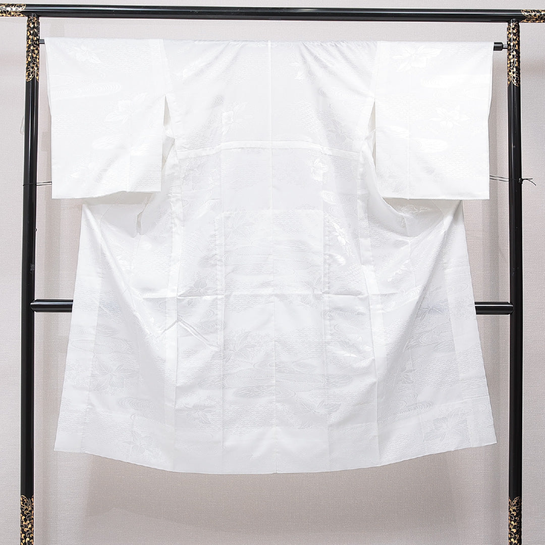 夏物 長襦袢 絽 身丈132cm 裄丈64cm 正絹 Sランク XLサイズ 流水 花柄 白系 RP 1239-15417
