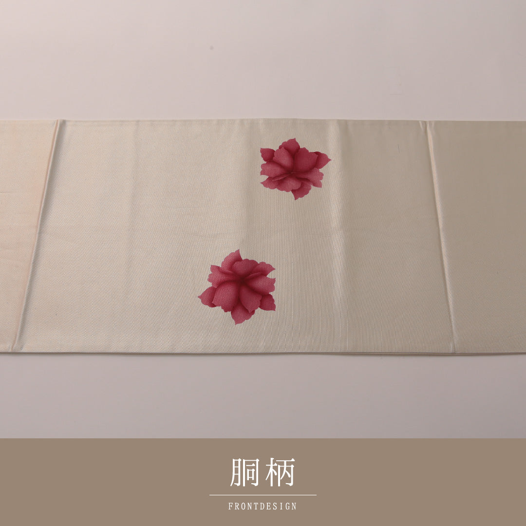 袋帯 帯丈432cm セミフォーマル ポイント柄 Aランク 正絹 染め帯 牡丹 クリーム系 赤系 1223-01903