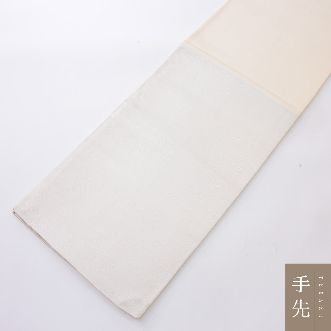 袋帯 帯丈416cm 正絹 ポイント柄 帯芯なし セミフォーマル 色紙 四季草花 作家物 落款 白系 1243-02209