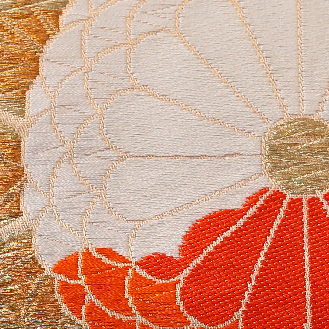 アンティーク 袋帯 帯丈420cm 六通 未仕立て 帯芯なし Aランク 正絹 亀甲 菊 金系 1223-01990