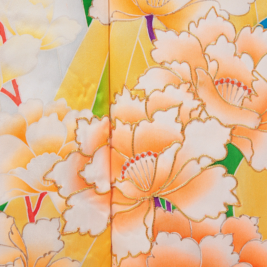 振袖 袷 身丈158cm 裄丈63cm フォーマル Cランク Mサイズ 正絹 広衿 牡丹 1213-F0757