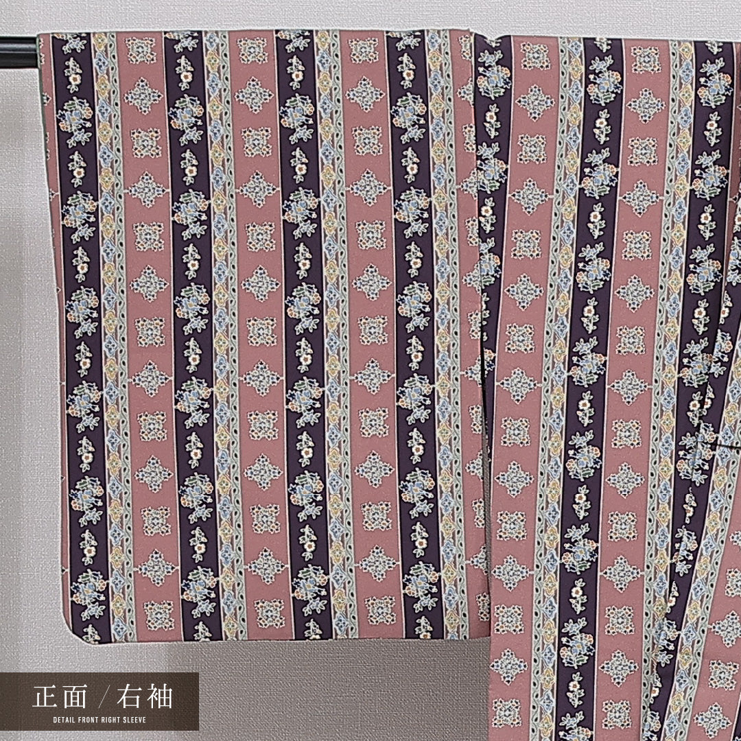 洗える着物 小紋 袷 身丈162cm 裄丈66cm ポリエステル Sランク インフォーマル 広衿 Lサイズ 花菱 ピンク系 RP 1221-16403