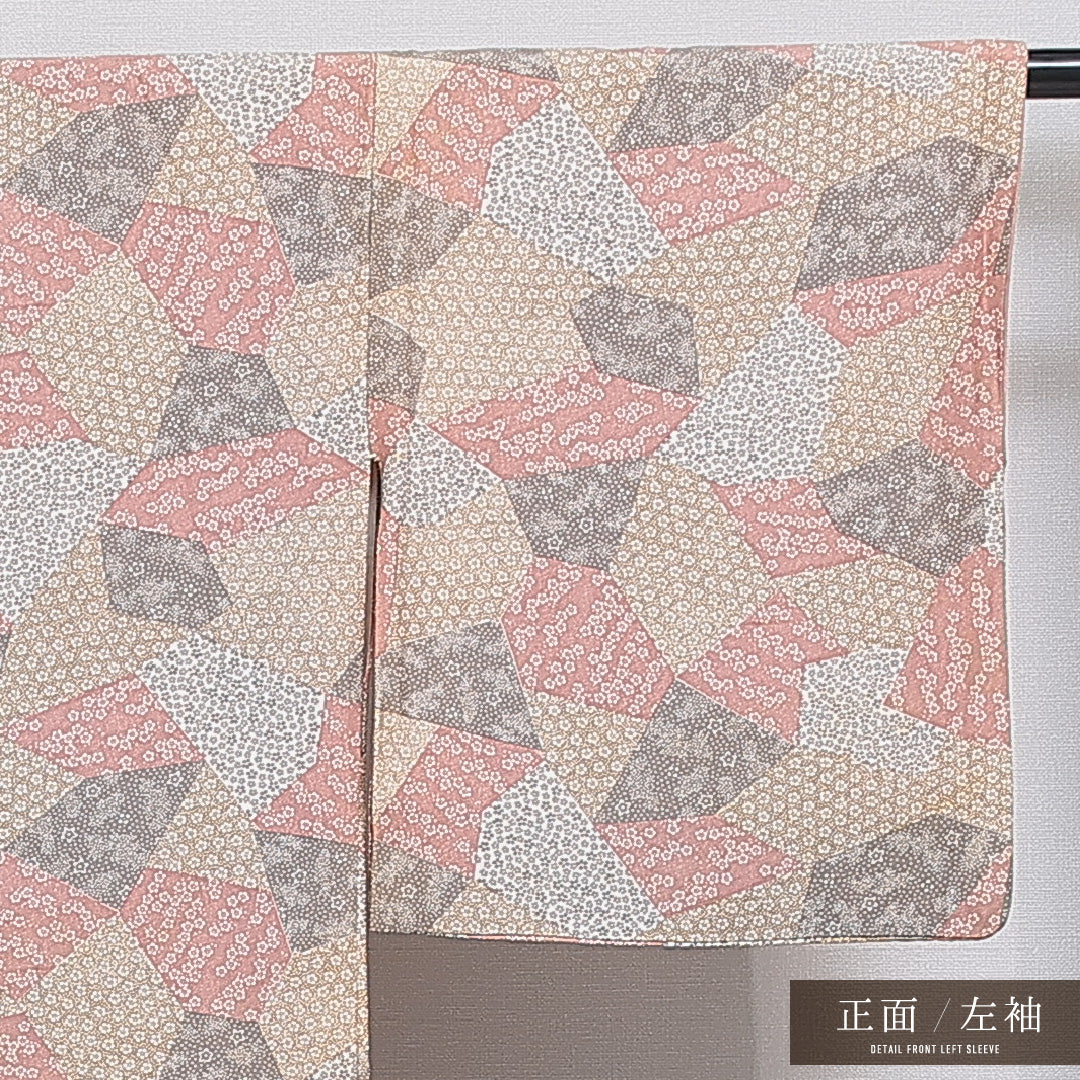 小紋 洗える着物 袷 身丈159cm 裄丈63cm ポリエステル Cランク Mサイズ 広衿 インフォーマル 寄せ柄 桜 多色系 1215-16098