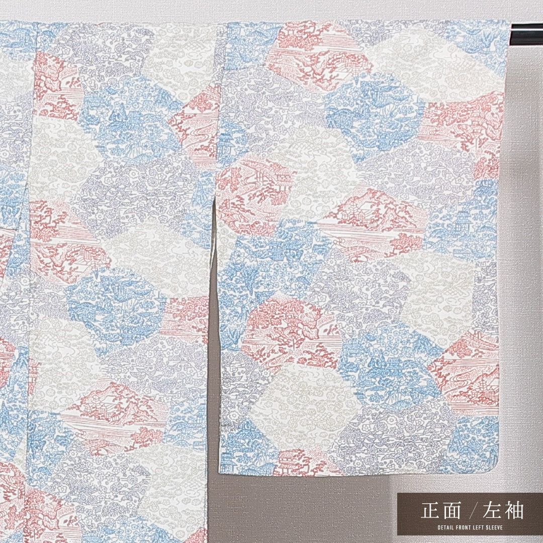 洗える着物 小紋 袷 身丈150cm 裄丈62cm ポリエステル Bランク インフォーマル 広衿 Sサイズ 茶屋辻 多色系 HP 1221-15837