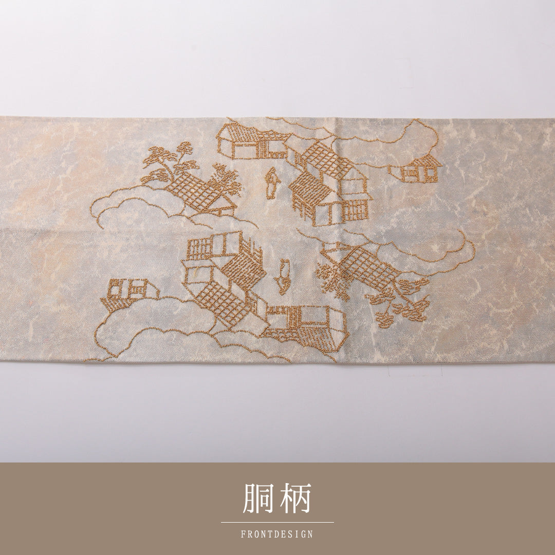 袋帯 帯丈432cm フォーマル ポイント柄 Aランク 正絹 刺繍 御所解 クリーム系 1223-02063