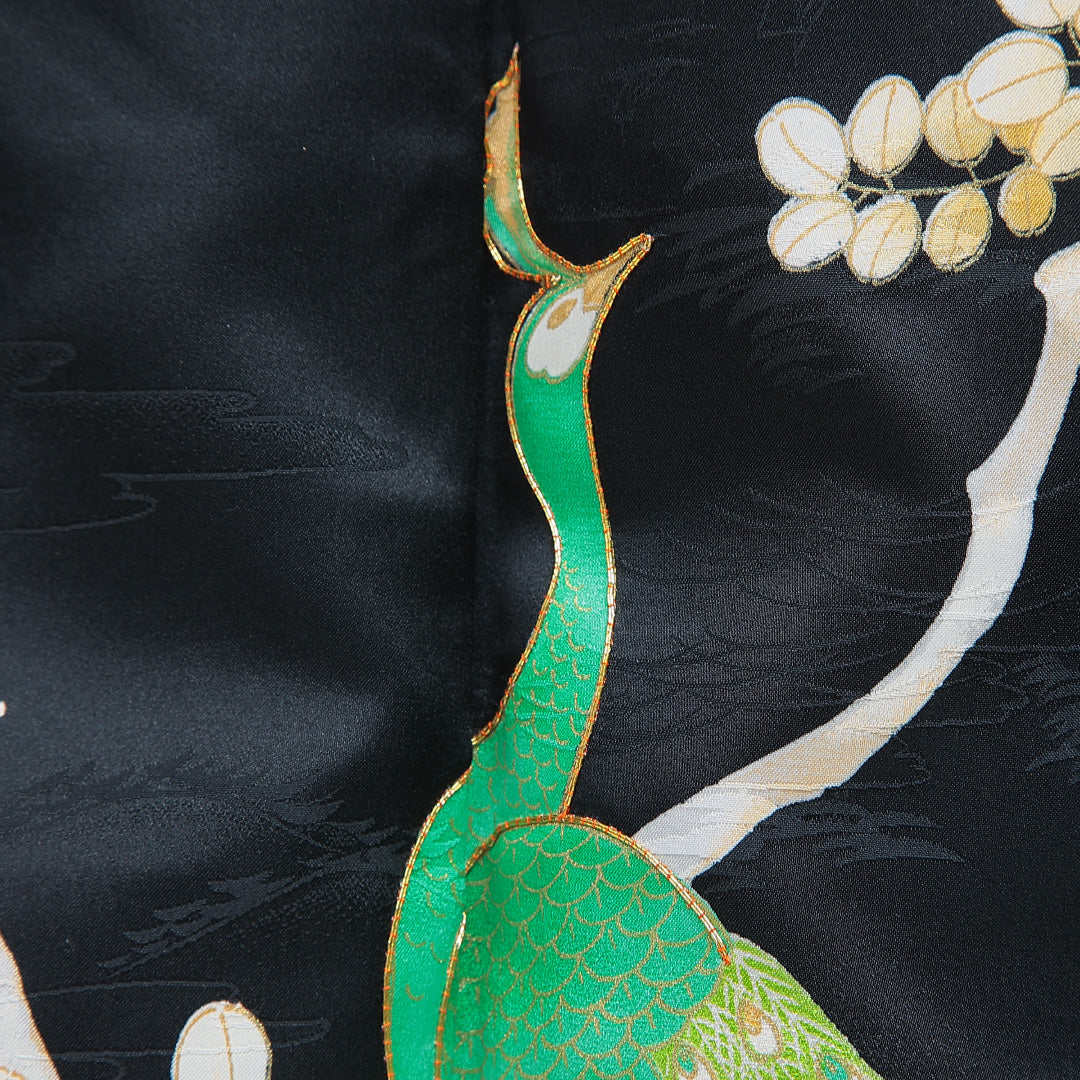 訪問着 洗える着物 袷 身丈164cm 裄丈63cm ポリエステル Sランク Lサイズ バチ衿 セミフォーマル 孔雀 金駒刺繍 黒系 1212-16287