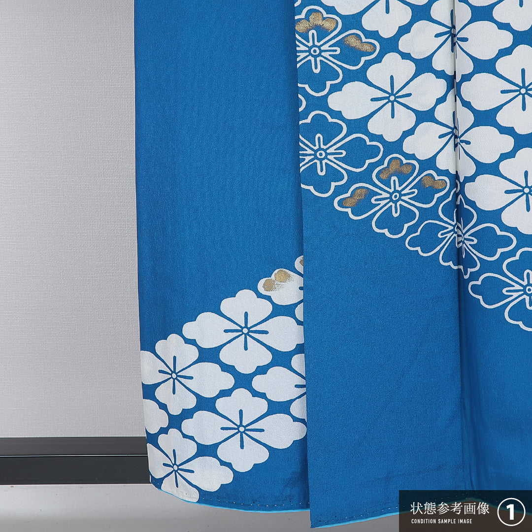 付下げ 洗える着物 胴抜き 身丈154cm 裄丈64cm ポリエステル Aランク Sサイズ バチ衿 インフォーマル 花菱 青系 1261-16323