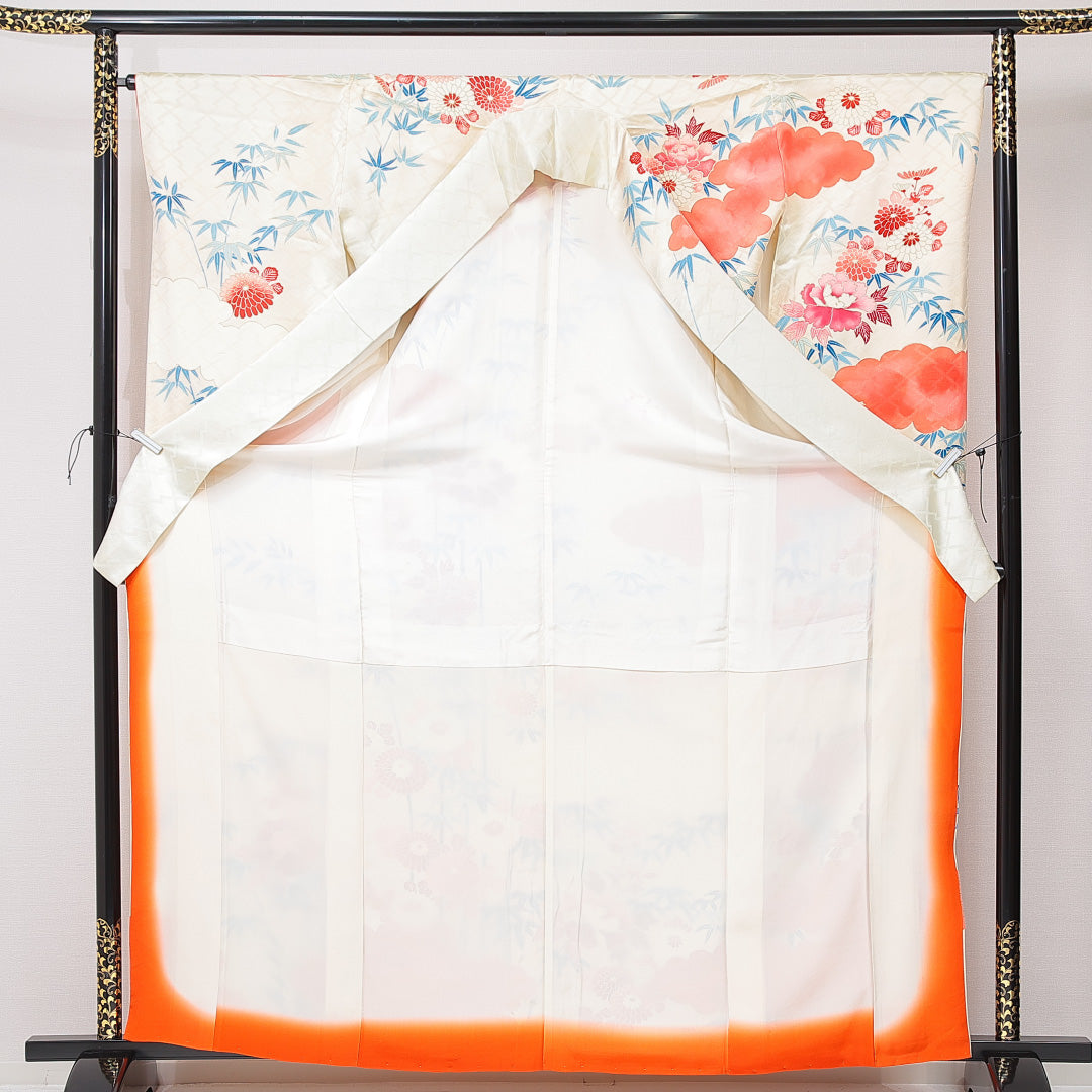 振袖 袷 身丈162cm 裄丈64cm フォーマル Cランク Lサイズ 正絹 広衿 雲 牡丹 笹 1213-F0669