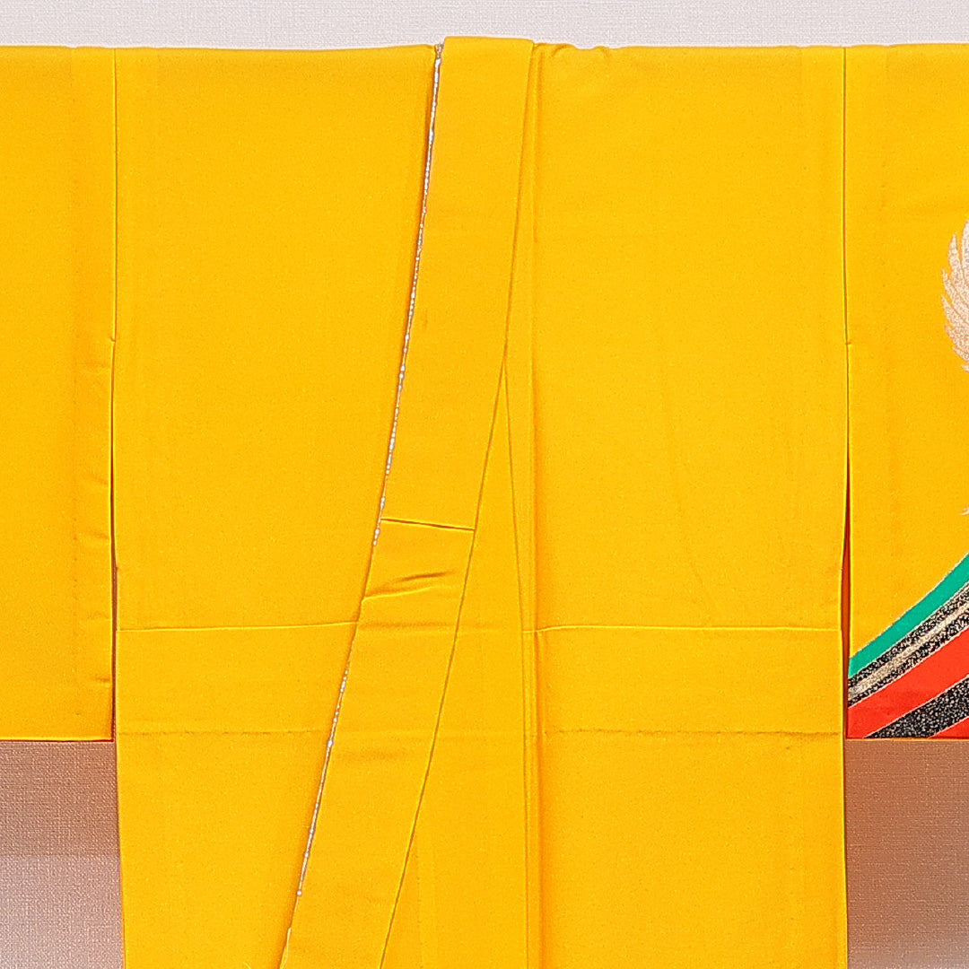 訪問着 洗える着物 単衣 身丈155cm 裄丈62cm ポリエステル Bランク Mサイズ バチ衿 セミフォーマル 鶴 黄系 1212-16336