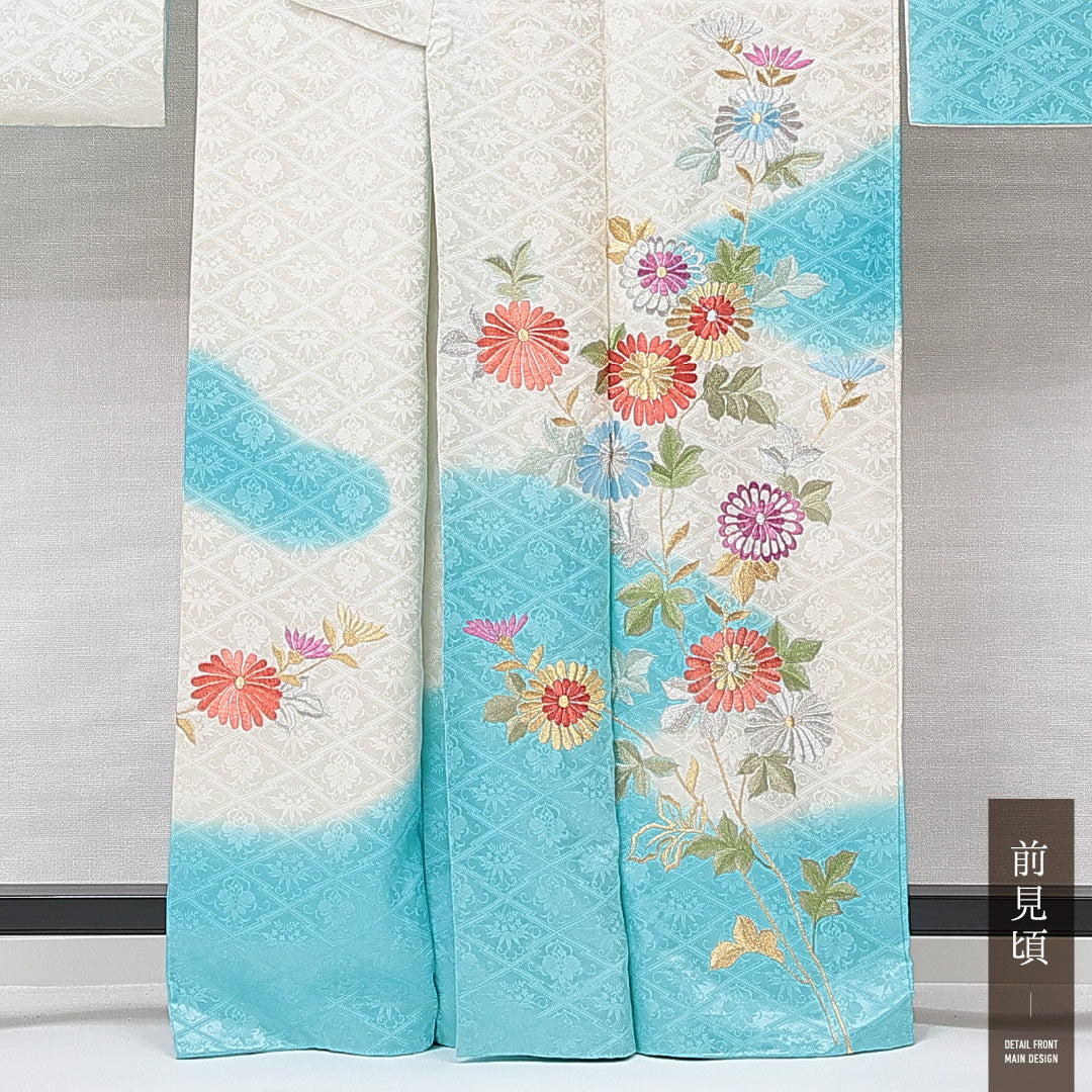 振袖 袷 身丈163cm 裄丈60cm フォーマル Cランク Lサイズ 正絹 広衿 松皮菱 菊 1213-F0672