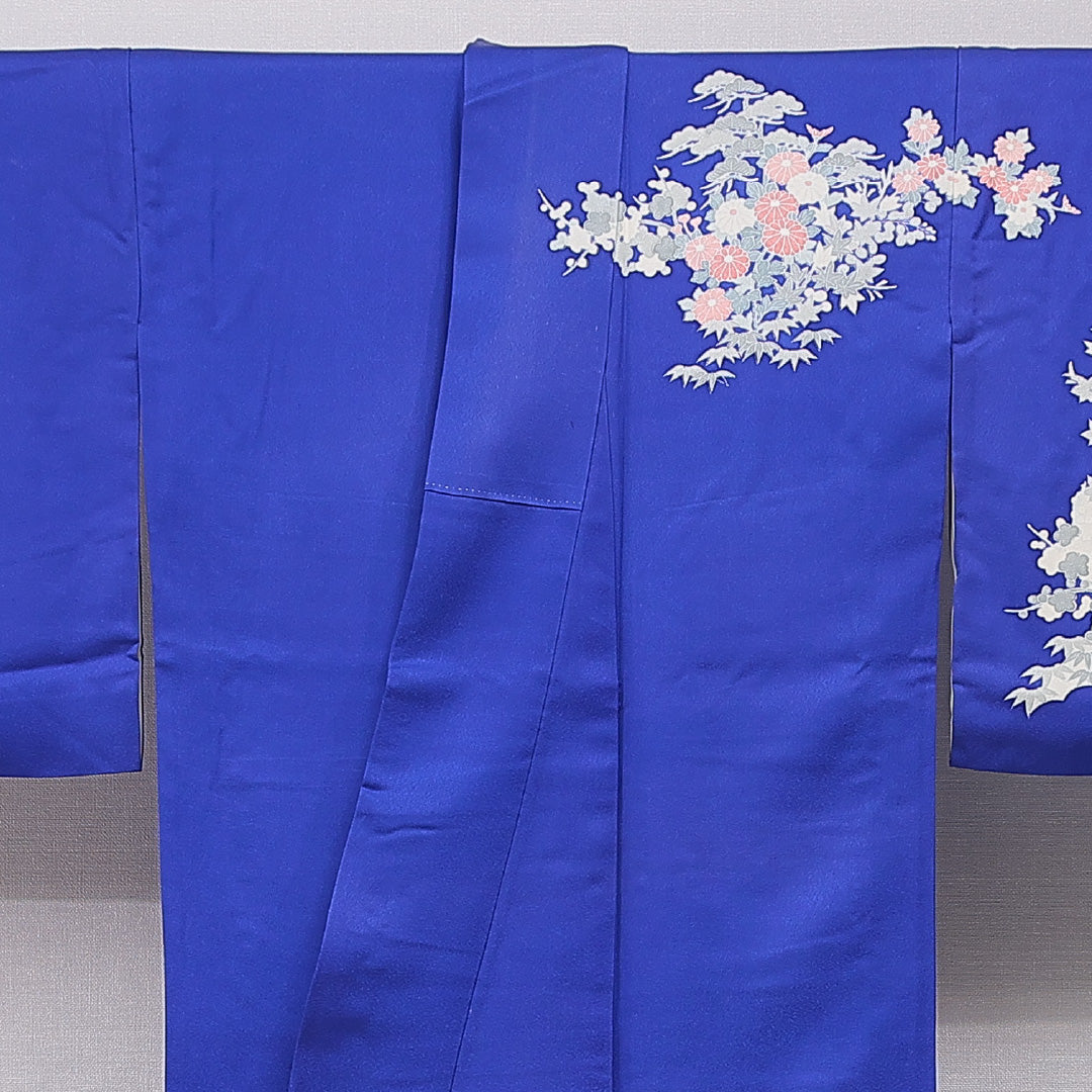 訪問着 袷 身丈166cm 裄丈66cm 正絹 Sランク XLサイズ 広衿 セミフォーマル 几帳 梅 松 青系 1212-15749