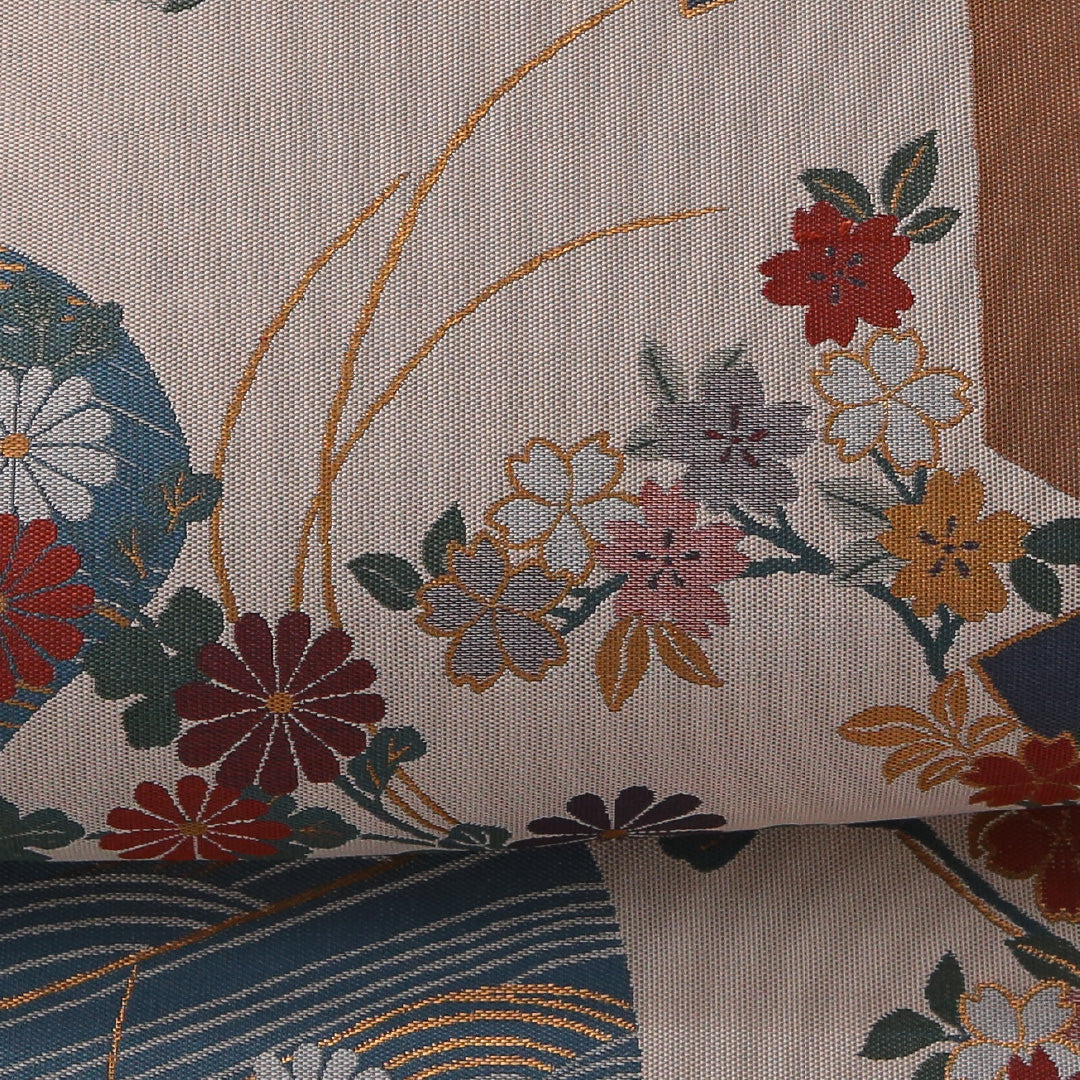 袋帯 帯丈432cm 正絹 全通 セミフォーマル 風景柄 桜 吉祥文様 多色系 1243-01932