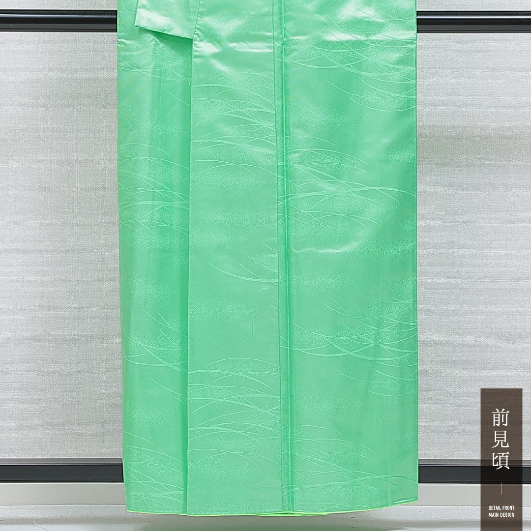 色無地 胴抜き 身丈157cm 裄丈63cm 正絹 Bランク Mサイズ バチ衿 インフォーマル 無地 緑系 1214-16225