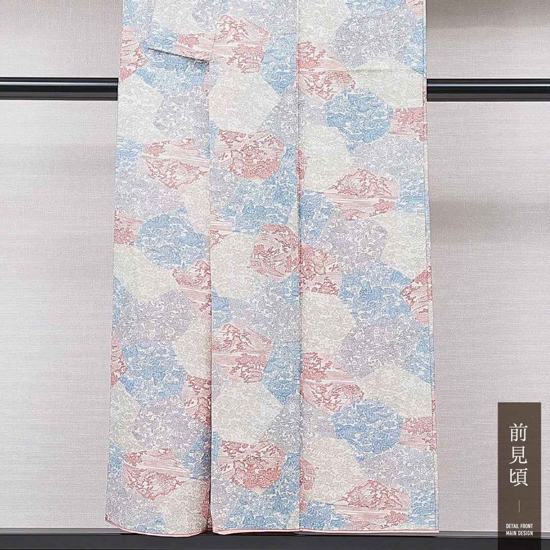 洗える着物 小紋 袷 身丈150cm 裄丈62cm ポリエステル Bランク インフォーマル 広衿 Sサイズ 茶屋辻 多色系 HP 1221-15837