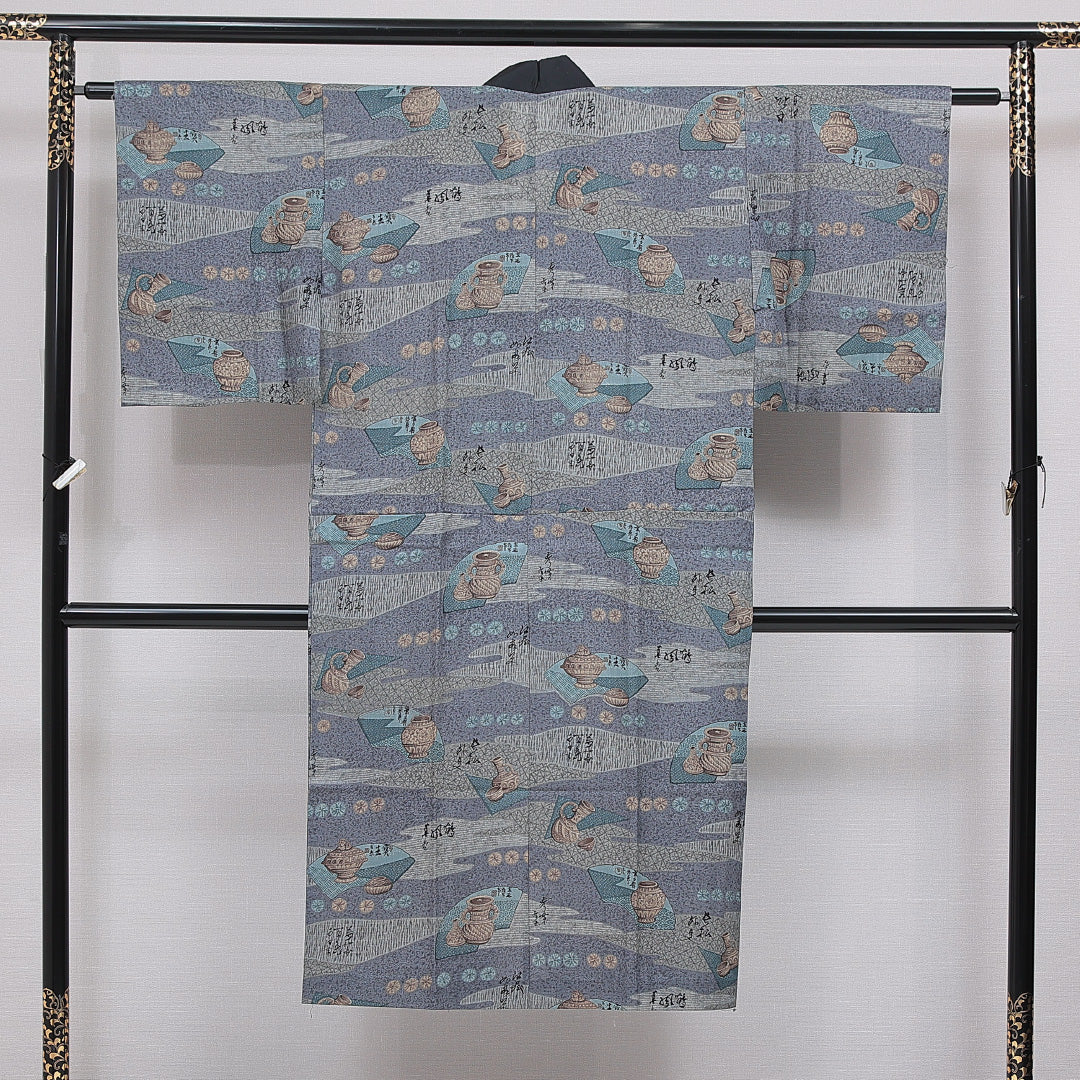 長襦袢 男性用 無双袖 身丈136cm 裄丈60cm 正絹 Bランク Mサイズ 徳利 グレー系 RP 1241-16723
