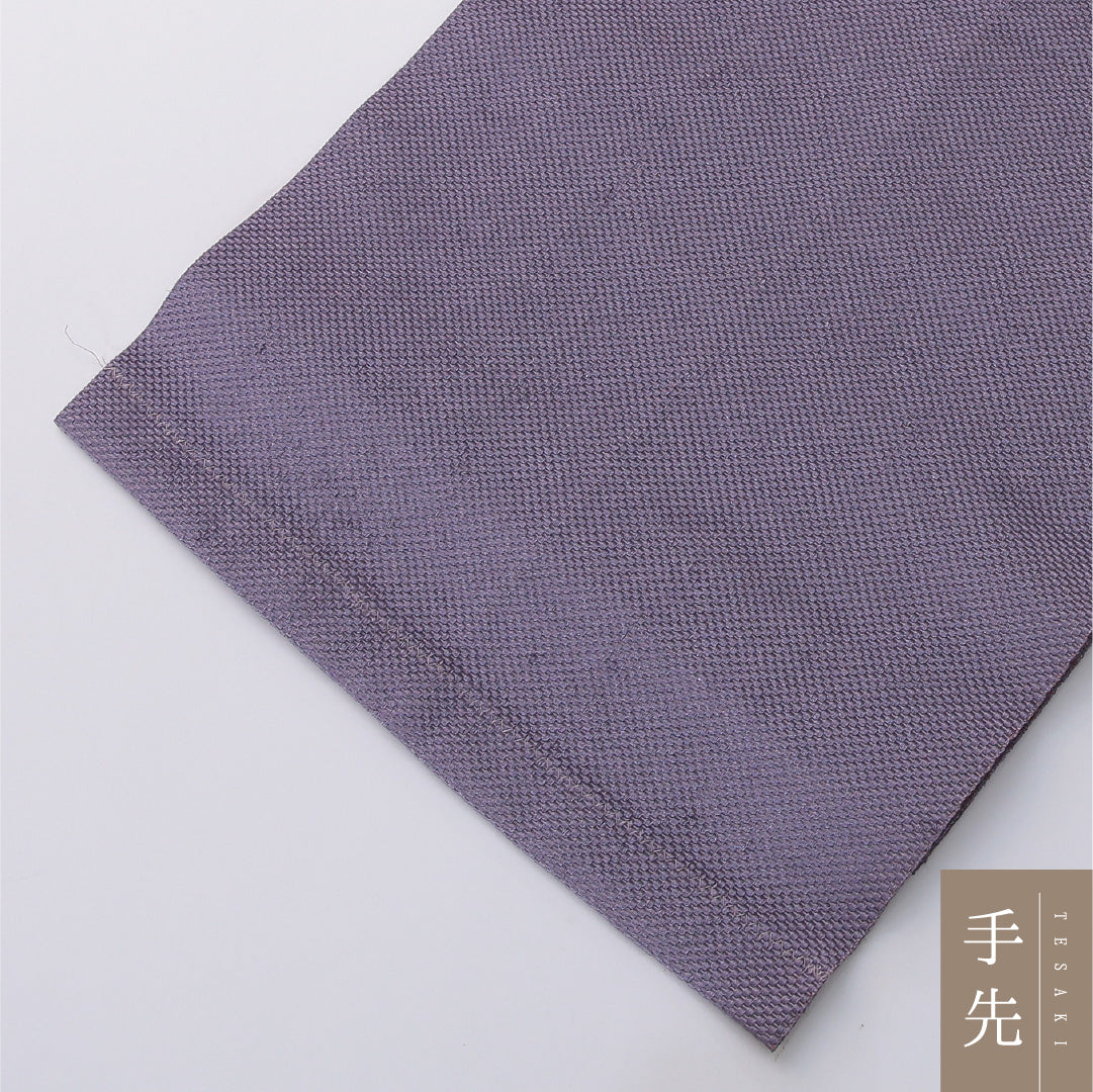 九寸名古屋帯 帯丈364cm カジュアル 開き仕立て 全通 Aランク 正絹 巻物 笹 紫系 1224-03277