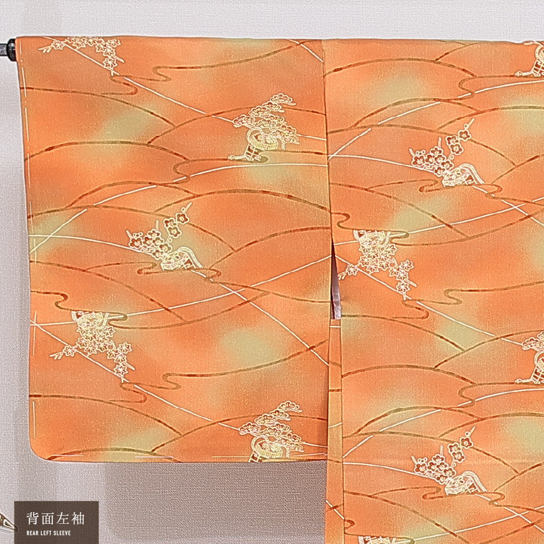 羽織 袷 身丈80cm 裄丈65cm 正絹 Aランク カジュアル Mサイズ ぼかし染 貝桶 梅 朱系 RP 1232-16191