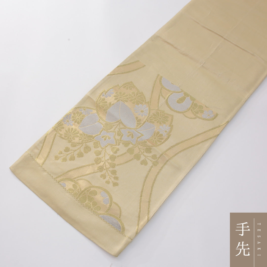 アンティーク 袋帯 帯丈402cm 六通 Aランク 正絹 立涌 桐 金系 1223-02285