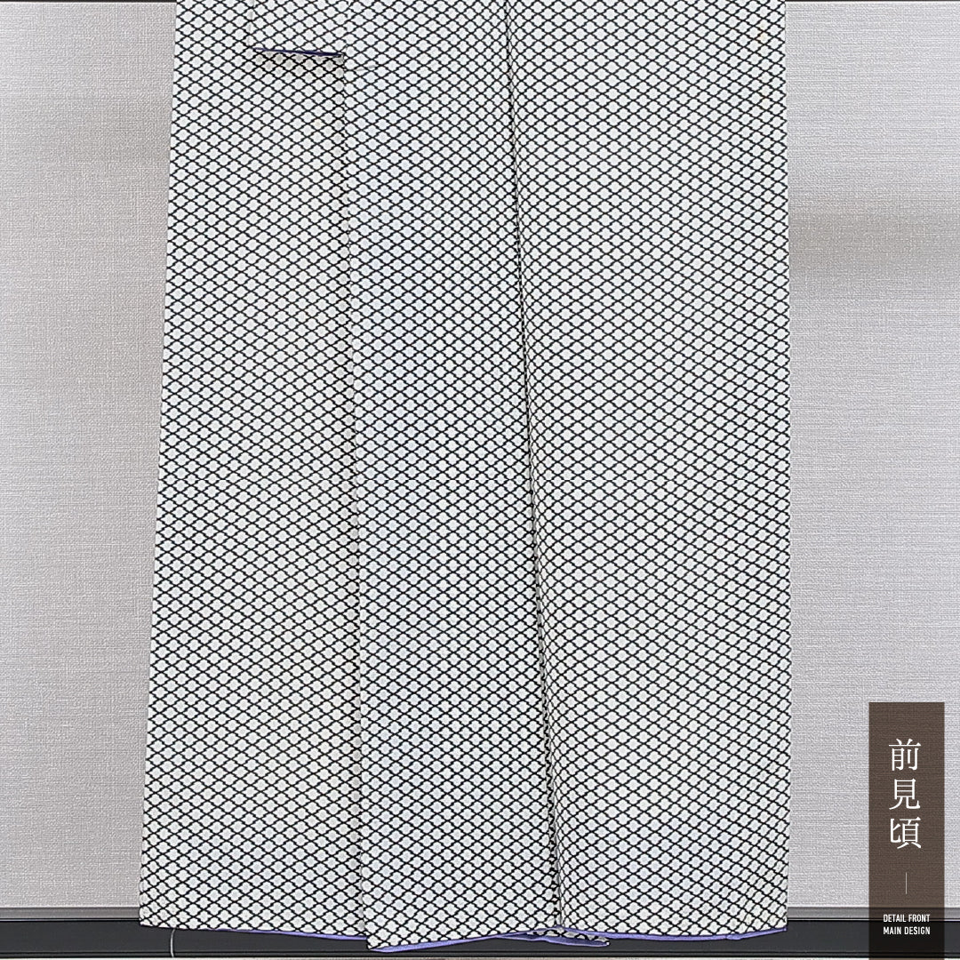 小紋 洗える着物 袷 身丈151cm 裄丈64cm ポリエステル Cランク Sサイズ バチ衿 インフォーマル 松皮菱 朱系 1215-16344