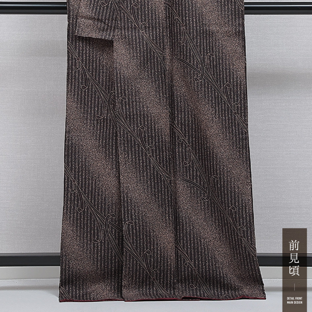 洗える着物 小紋 袷 身丈168cm 裄丈68cm ポリエステル Sランク インフォーマル 広衿 XLサイズ 創作柄 黒系 RP 1221-16411