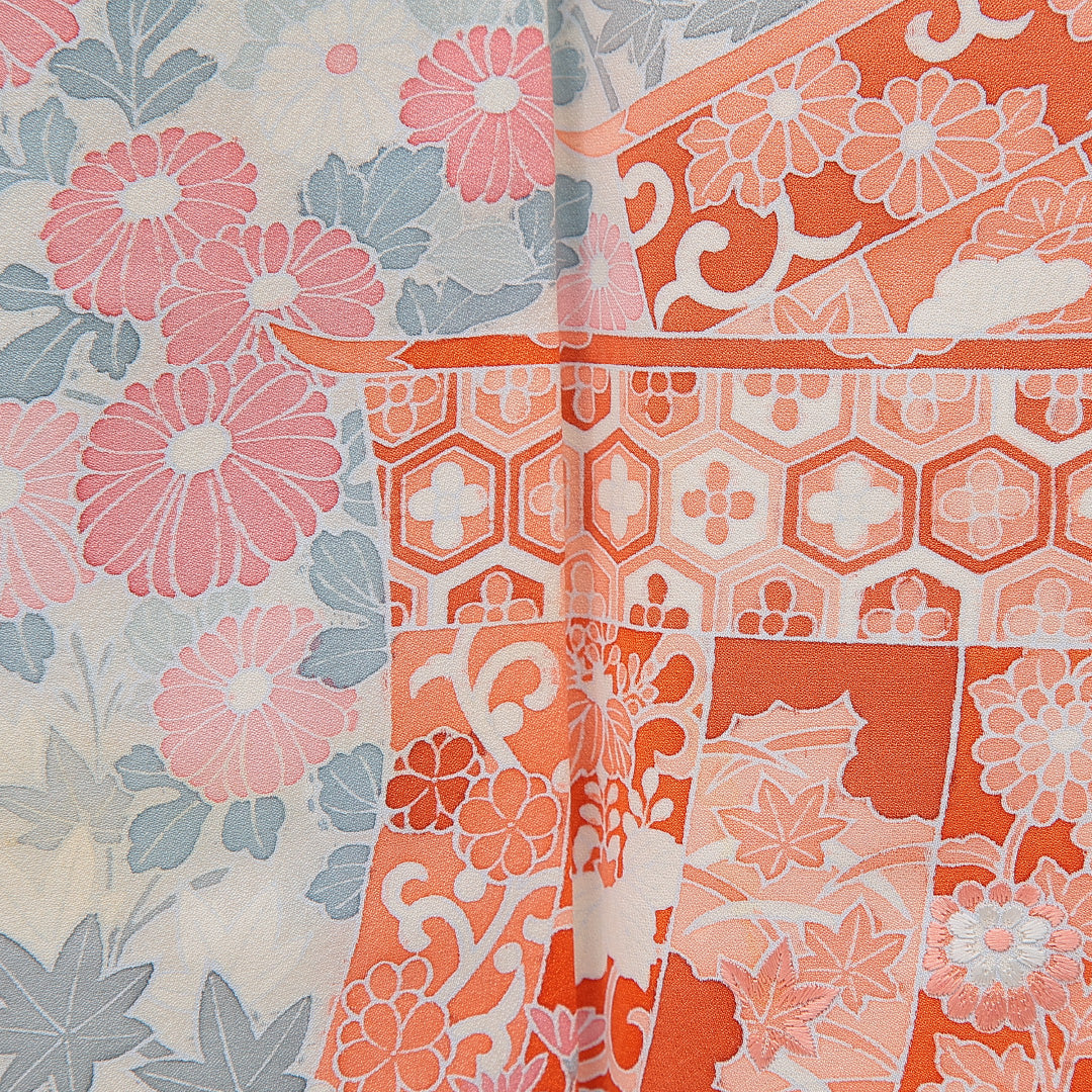 訪問着 袷 身丈166cm 裄丈66cm 正絹 Sランク XLサイズ 広衿 セミフォーマル 几帳 梅 松 青系 1212-15749