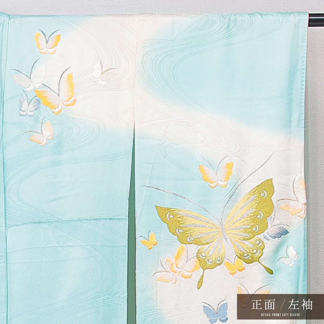振袖 袷 身丈158cm 裄丈64cm フォーマル Cランク Mサイズ 正絹 広衿 蝶 刺繍 1213-F0650