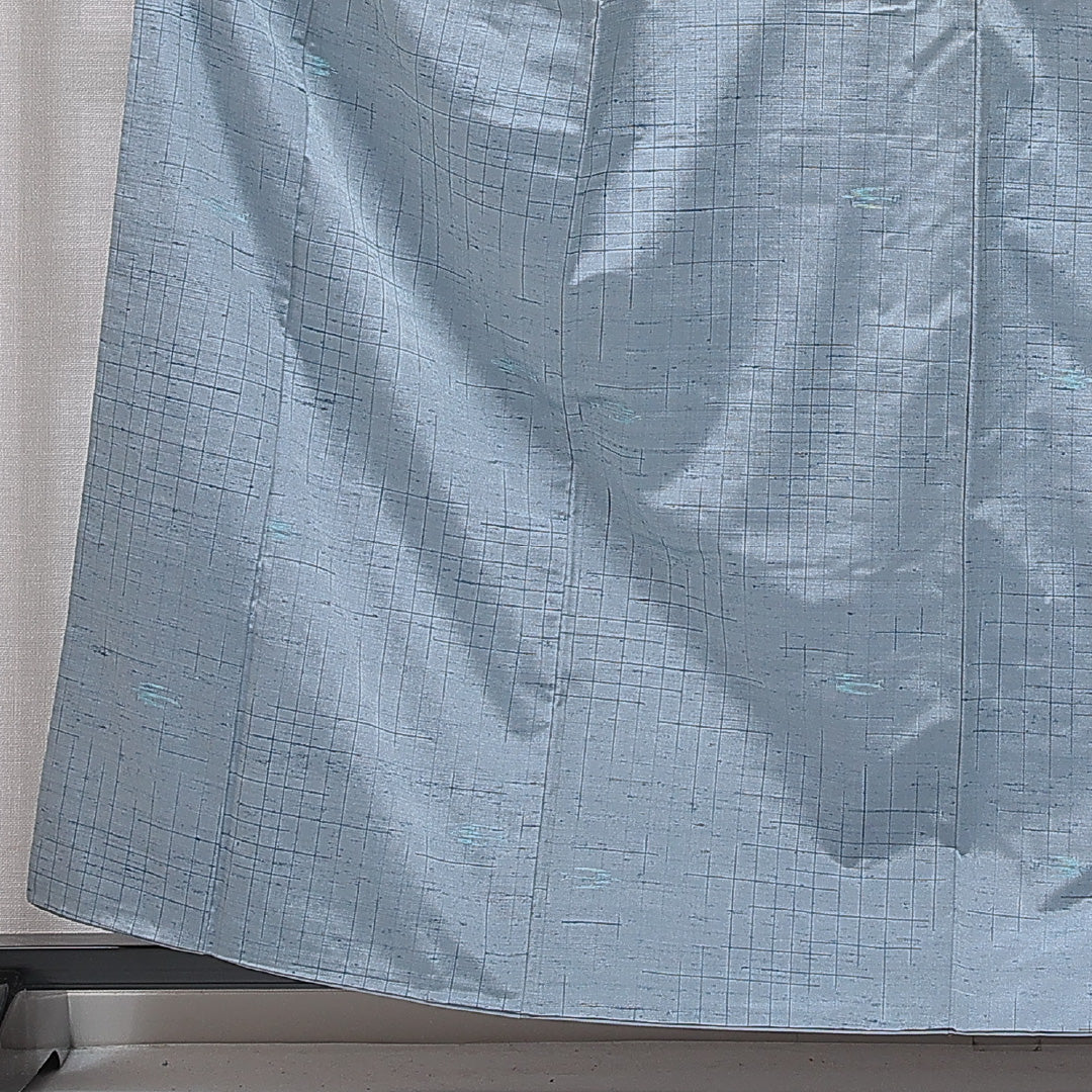 紬 袷 身丈160cm 裄丈64cm 正絹 Aランク Lサイズ 広衿 カジュアル 抽象柄 水色系 1216-16660