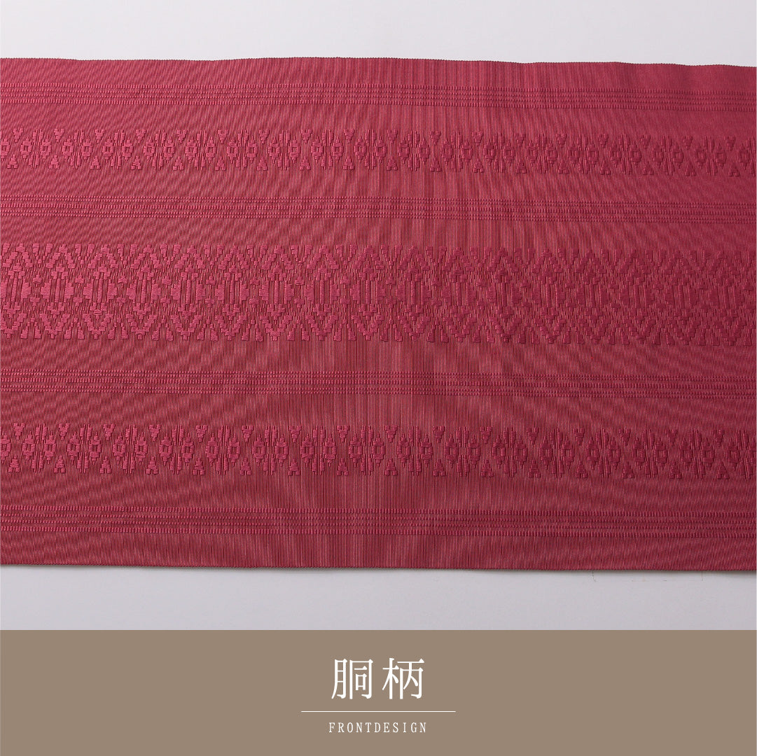 八寸名古屋帯 帯丈350cm セミフォーマル 開き仕立て 全通 帯芯なし Sランク 正絹 献上柄 紫系 赤系 1224-03496