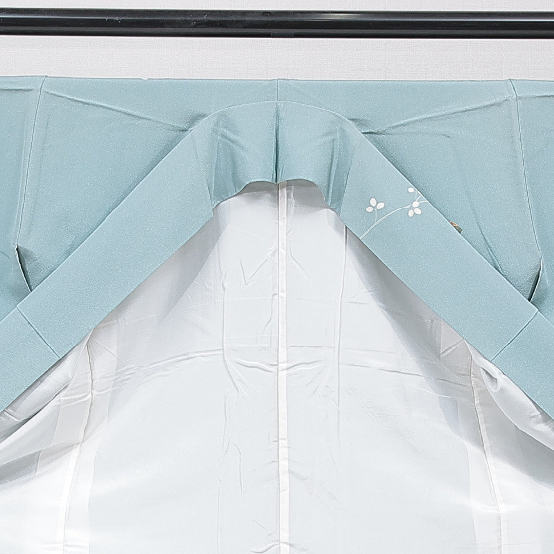 訪問着 袷 身丈155cm 裄丈66cm 正絹 Bランク Mサイズ 広衿 セミフォーマル 扇 流水 菊 水色系 1212-15654