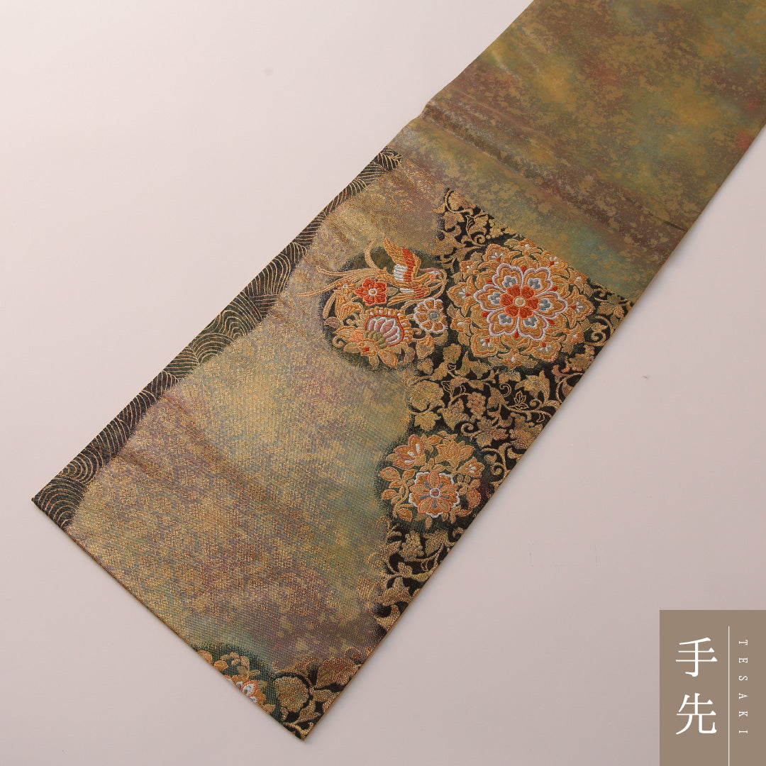 袋帯 帯丈428cm フォーマル 六通 Sランク 正絹 唐華 金系 黒系 1223-01899