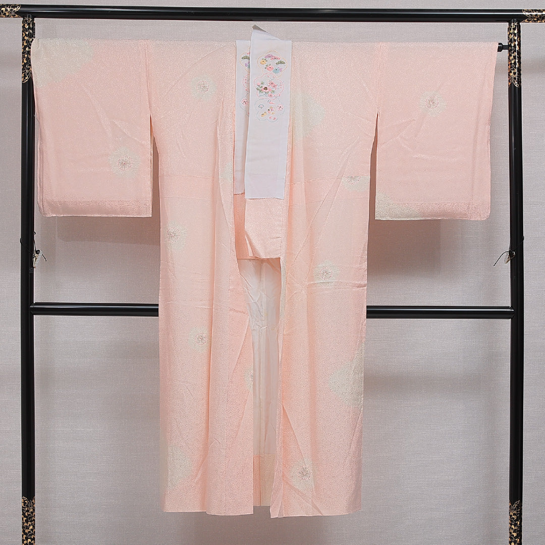 長襦袢 無双袖 身丈136cm 裄丈67cm 正絹 Aランク 2XLサイズ 花柄 ピンク系 RP 1239-16630