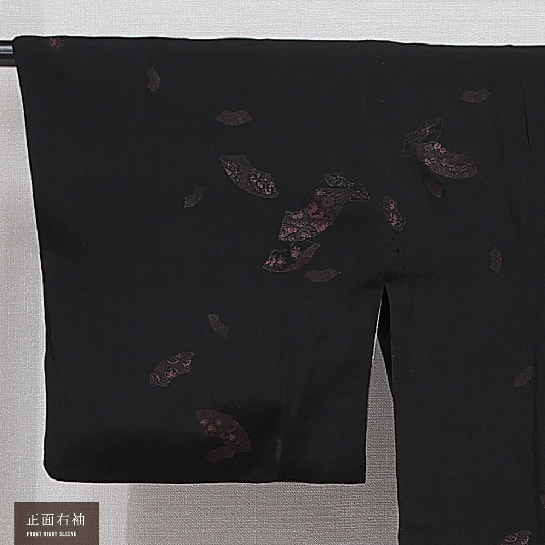 アンティーク 道行コート 袷 身丈81cm 裄丈62cm 正絹 Aランク Sサイズ 扇 黒系 1263-15461