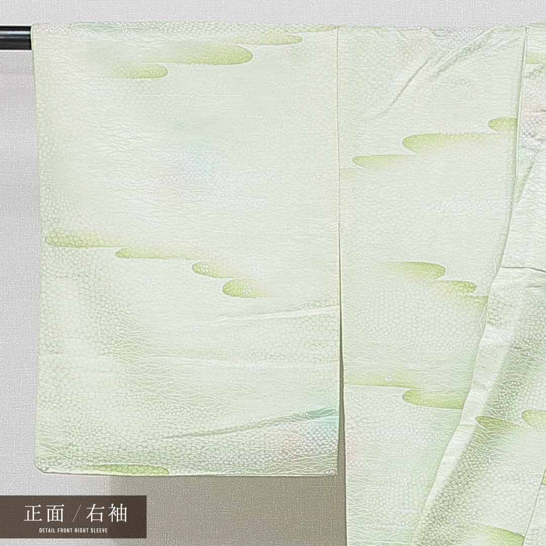 小紋 洗える着物 袷 身丈150cm 裄丈62cm ポリエステル Cランク Sサイズ 広衿 インフォーマル 古典柄 緑系 1215-15797