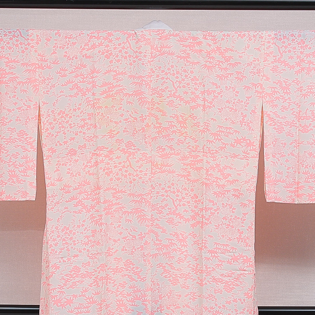 長襦袢 単衣 身丈131cm 裄丈64cm 正絹 Aランク Lサイズ 菊 笹 ピンク系 RP 1239-16523