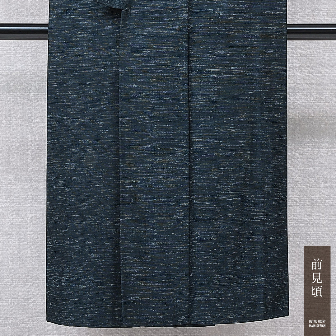 ウールの男着物(紬) 洗える着物 単衣 身丈142cm 裄丈67cm ウール Cランク Mサイズ 棒衿 カジュアル 抽象柄 紺系 1219-15765