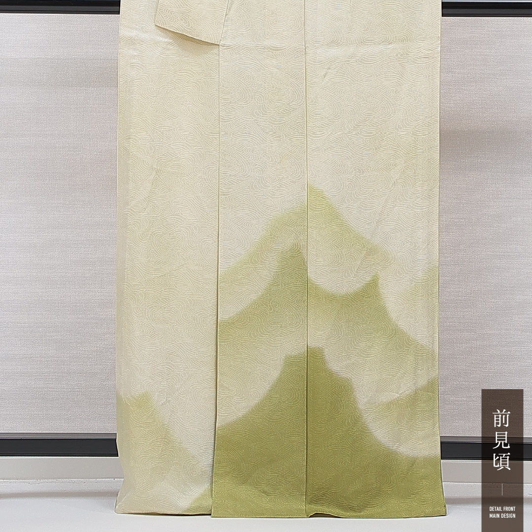 付下げ 単衣 身丈163cm 裄丈64cm 正絹 Sランク インフォーマル 広衿 Lサイズ 抽象柄 シック 控え目 緑系 HP 1218-15558