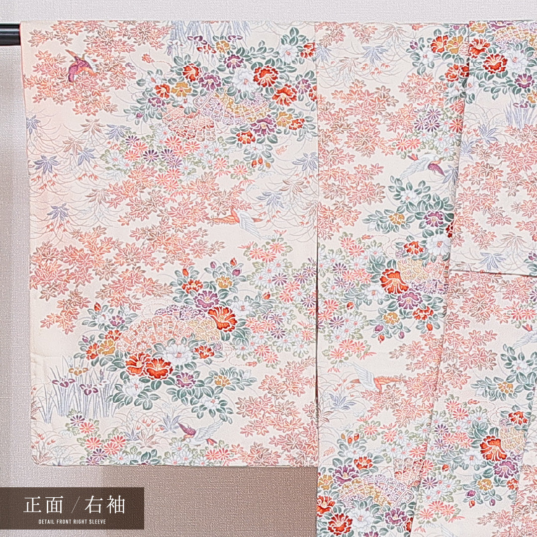 洗える着物 小紋 袷 身丈160cm 裄丈64cm ポリエステル Sランク インフォーマル 広衿 Lサイズ 古典柄 ピンク系 RP 1221-16333