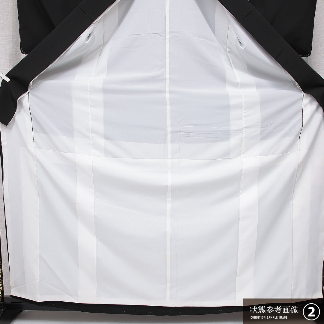 黒留袖 袷 身丈162cm 裄丈62cm 五つ紋 剣片喰 フォーマル Aランク Lサイズ 正絹 比翼仕立て 広衿 鳥 牡丹 1211-F0642