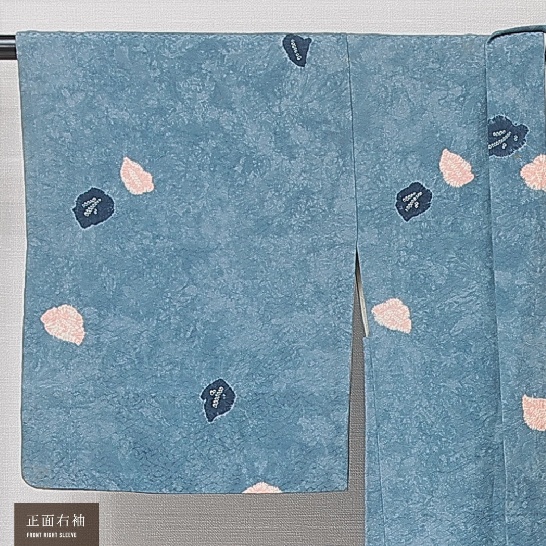 羽織 袷 身丈75cm 裄丈62cm 正絹 Cランク カジュアル Sサイズ 部分絞り 紐あり 創作柄 青系 LP 1232-15255