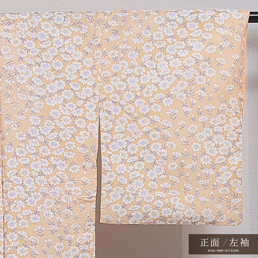 小紋 洗える着物 袷 身丈163cm 裄丈65cm ポリエステル Dランク Lサイズ 広衿 インフォーマル 撫子 クリーム系 朱系 1215-16353